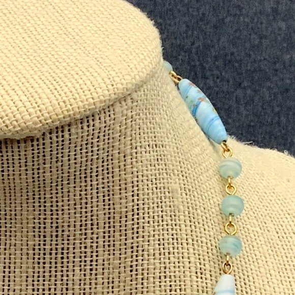 Gold Blue Millifleur Necklace Multicolor Swirled Flower - Picture 6 of 8